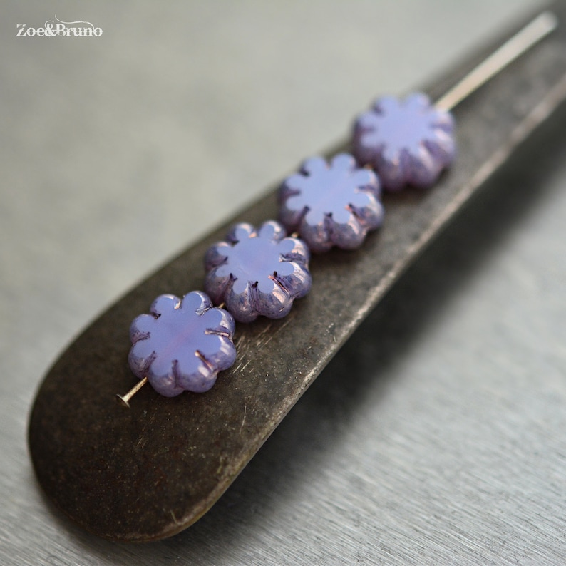 10 Daisy Chains Semi-Opaque Purple Thistle, Metallic Bronze Finish, Premium Czech Glass, Cactus Flower Beads 9mm image 3