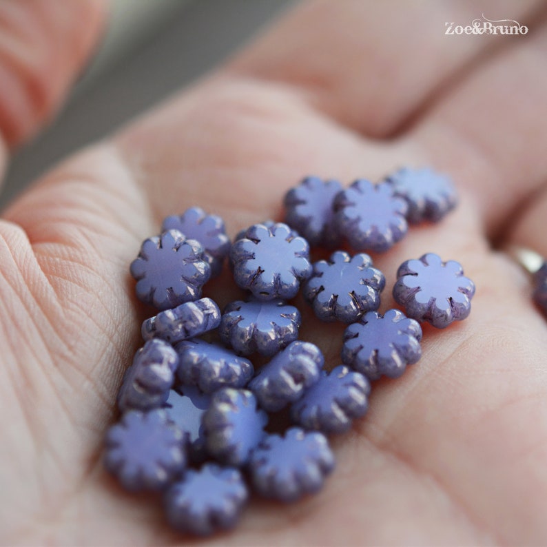 10 Daisy Chains Semi-Opaque Purple Thistle, Metallic Bronze Finish, Premium Czech Glass, Cactus Flower Beads 9mm image 5