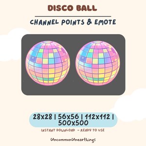 Preview of the disco ball emote displayed on a dark black background. The bright reflections and colorful mosaic tiles of the mirror ball pop clearly against the darkness, ensuring high visibility for Discord Dark Mode and Twitch chat.