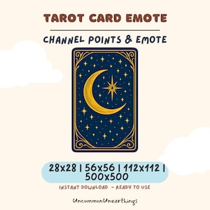 Emote de Carta de Tarô PNG · Distintivo de Ponto de Canal de Lua e Estrela Místico | Ícone de Tarô Kawaii para Twitch e Discord para Astrologia | Fortune Streams