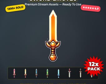 Sword Emotes for Twitch x12, RPG Fantasy Knight Pack, Sub Badge Discord Kick
