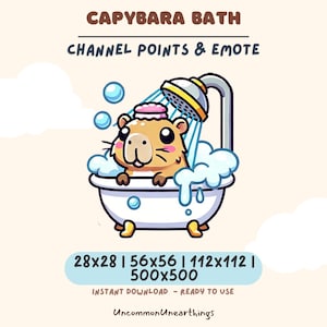 Kawaii Capybara Bath Emote: Chibi PNG for Twitch, Discord, YouTube (Digital Download)