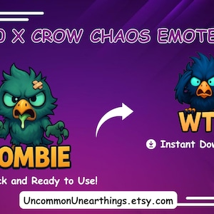 Crow Chaos — 50 × Raven & Crow Emote Pack for Twitch | Discord, Dark Cute Bird Gamer Chat Stickers, Streamer Emoji Bundle, Instant Download