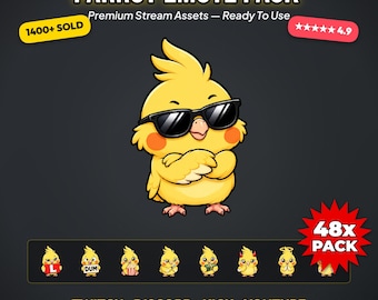 Cockatiel Emotes x48 | Cute Bird Pack, Twitch Discord Kick