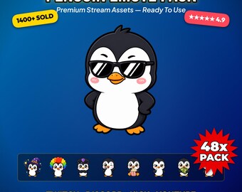 Penguin Emotes x48 | Cute Chibi Pack, Twitch Discord Kick