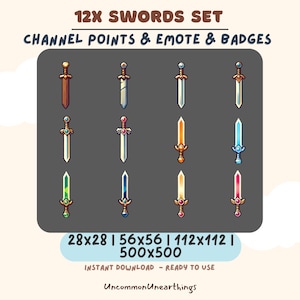 12x Sword Emote Set | Gaming Channel Points & Badges for Twitch | Instant Download
