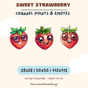 Strawberry Emote Pack PNG | Kawaii Cute Twitch & Discord Emotes |Channel Point | Sub Badge Icons | Berry Coin Digital Download