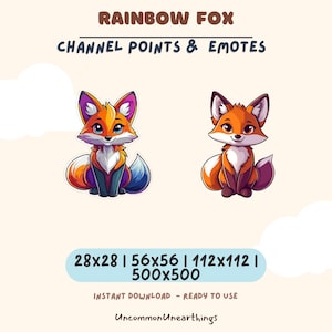 Rainbow Fox Emotes – Mini Twitch & Discord Emote Pack | Cute Chibi Fox | Channel Points | Instant Digital Download