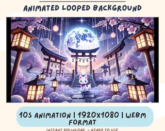 Moonlit Sakura Shrine Animated Background | VTuber Stream Overlay (WEBM)