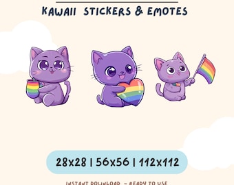 Pride Cat Emotes | Kawaii LGBTQ Twitch Emotes, Rainbow Cat Discord, Kick
