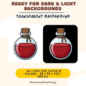 Health potion emote shown side by side on light and dark background to demonstrate high contrast and visibility of the red liquid.