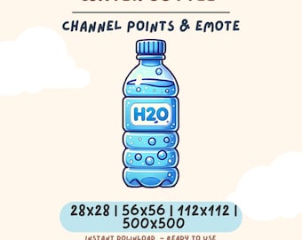 H2O Water Bottle Emote for Twitch | Hydrate Channel Point, Discord Kick Streamer Icon