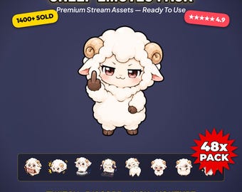 Kawaii Sheep Emotes Pack | x48 Fluffy Chibi for Twitch, Discord, Kick