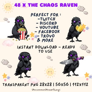 Digital download emote pack details showing instant access to 28px 56px and 112px sizes. Compatible with Twitch Discord and YouTube