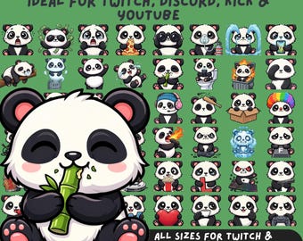 Panda Emotes Pack | x48 Cute Chibi for Twitch, Discord, Kick, YouTube
