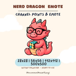 Cute Nerd Dragon Emote for Twitch Discord | Gaming Streamer Graphic | Instant Download