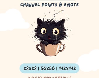 Black Cat Emote for Twitch Channel Points | Kawaii Cat Sub Badge