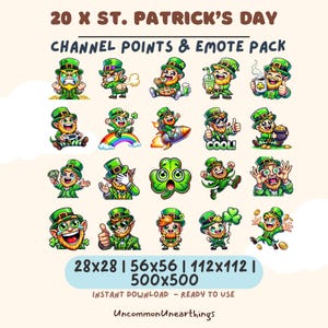 St. Patrick&#39;s Day Emotes: Leprechaun & Shamrock Twitch/Discord Icons (Digital Download)