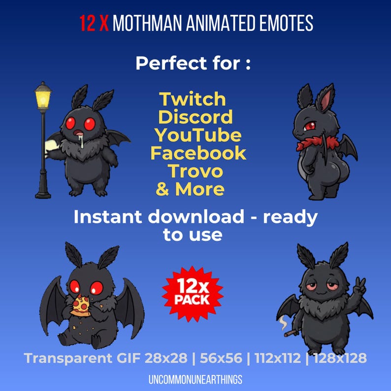 Mothman Animated Emote Pack for Twitch | Spooky Cute Cryptid Moth, Gothic Horror Discord image 3