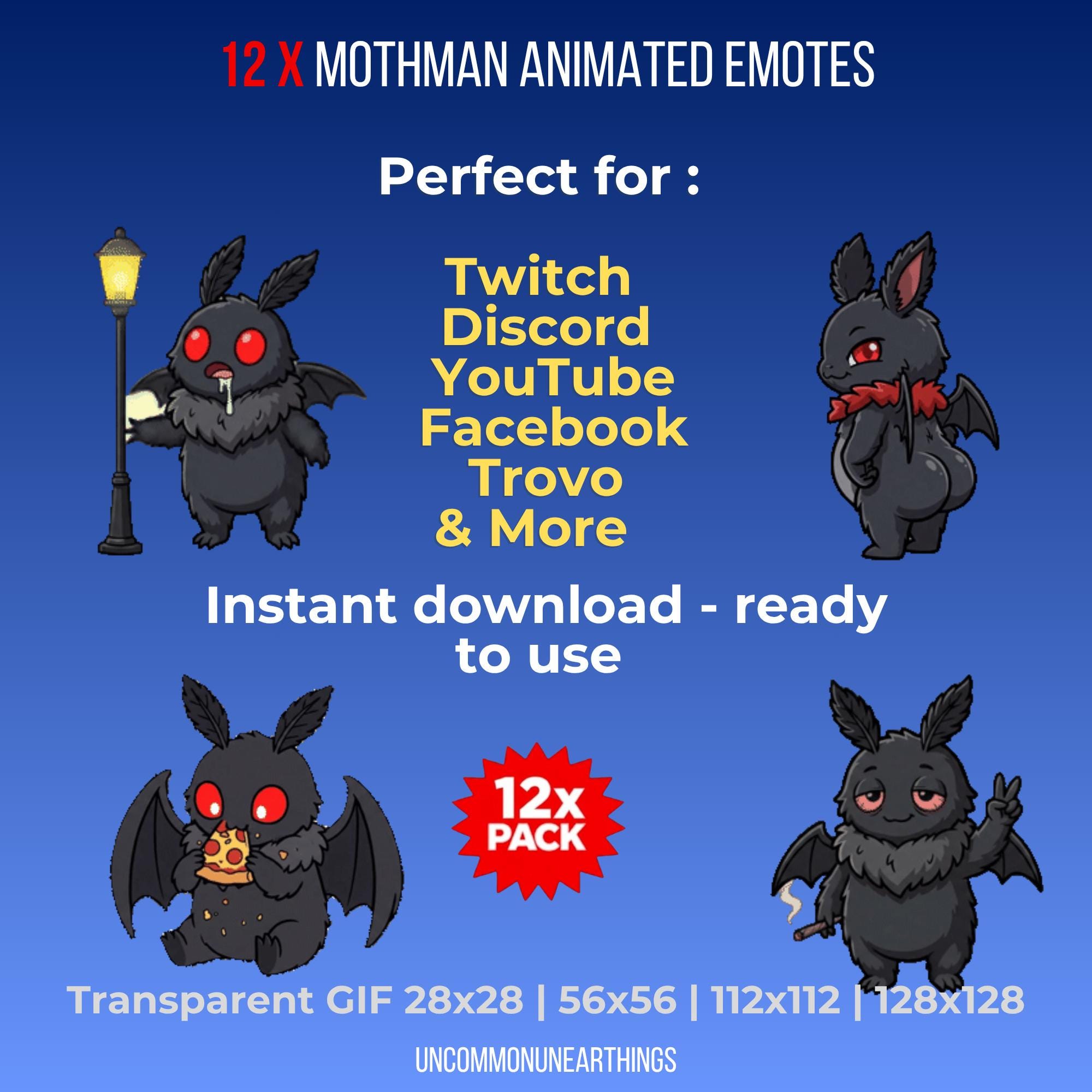 Mothman Animated Emote Pack for Twitch | Spooky Cute Cryptid Moth ...