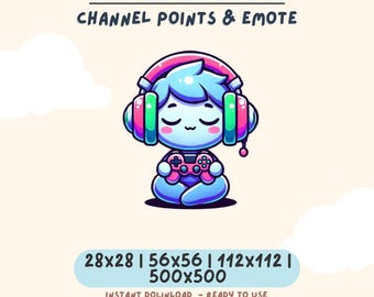 Kawaii Gamer Emote für Twitch | Niedliches Chibi Channel Point Icon, Discord Kick