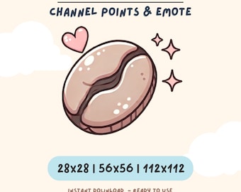 Coffee Bean Emote for Twitch, Cozy Kawaii Channel Points Sub Badge Discord Kick