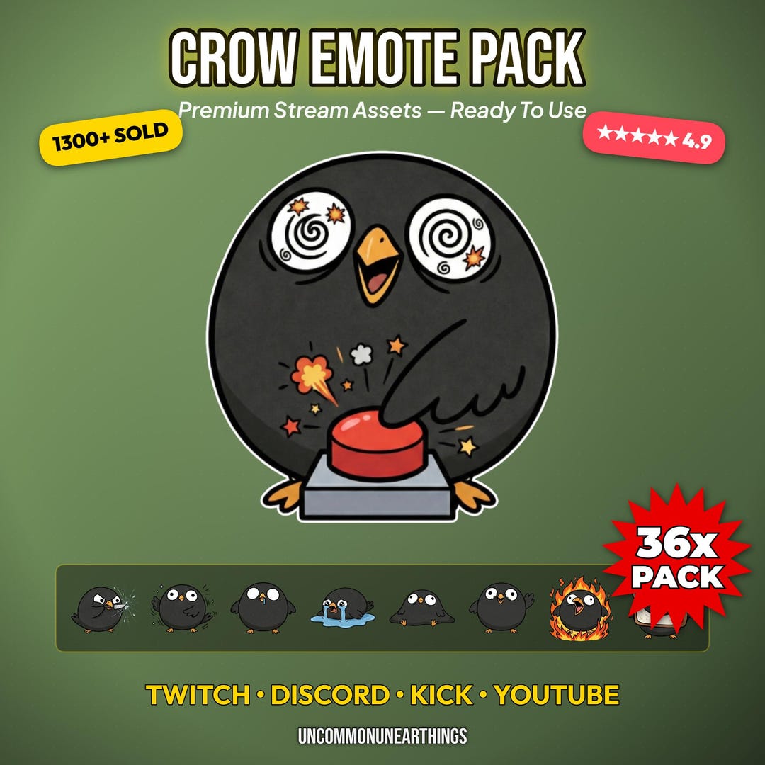 Crow Emote Pack X36 for Twitch, Funny Raven Bird Meme, Sub Badge ...