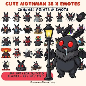 Cute Mothman Twitch Emotes & Discord Stickers | Funny Cryptid Lamp Meme Bundle