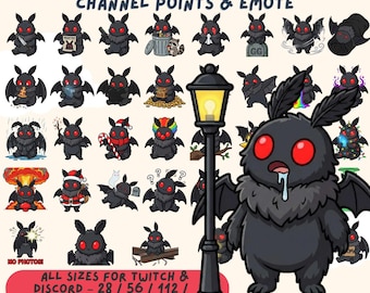 Cute Mothman Twitch Emotes & Discord Stickers | Funny Cryptid Lamp Meme Bundle