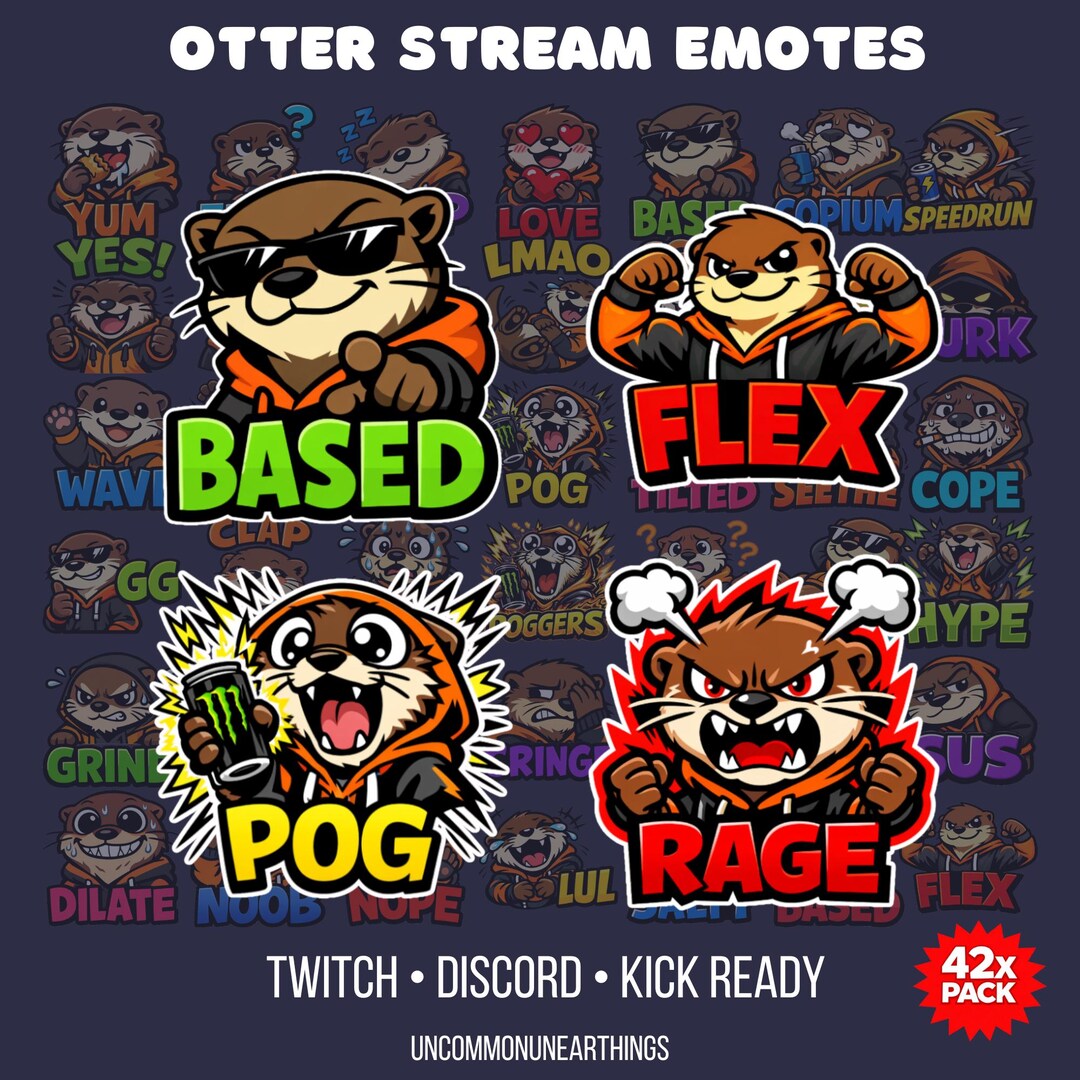 Text Pogs Otter Text Emote Bundle for Twitch, 42 Gamer Slang Reactions | POG ...