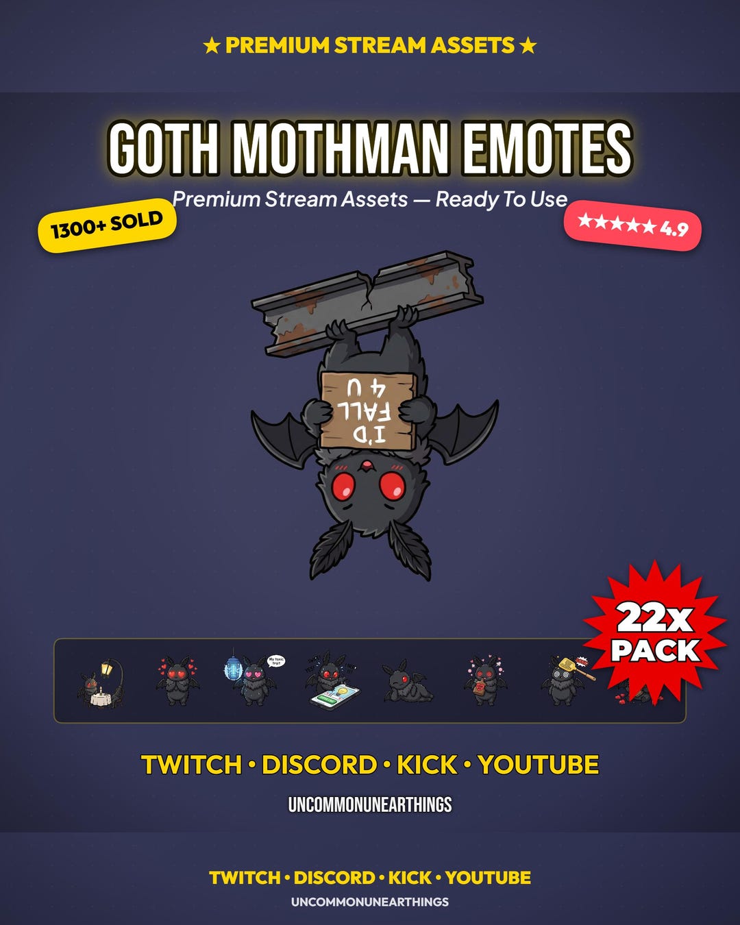 Mothman Emote Pack | Goth Twitch Emotes, Dark Romance Cryptid - Etsy
