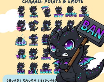 Dark Dragon Emotes Pack | 30 Kawaii Chibi PNG, Twitch, Discord