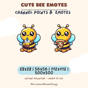 Kawaii Bee Emote Set - Boba Tea & Pizza Twitch Channel Points Icons