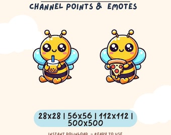 Kawaii Bee Emote Set - Boba Tea & Pizza Twitch Channel Points Icons