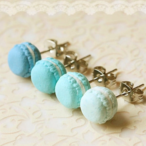 Food Earrings - Macaron Earrings in Lagoon Blue Series - Gifts Under 25