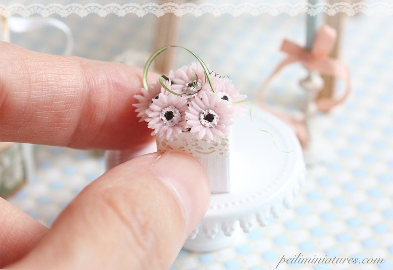 Dollhouse miniature pink gerbera daisies in 1/12 scale image 2