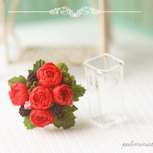 Dollhouse Miniature Flowers - Red Peonies Bouquet