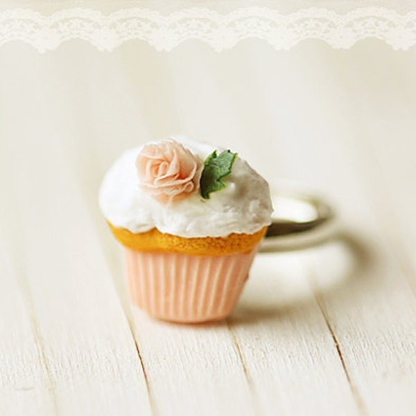 Cupcake Ring - Romantic Pink Rose Cupcake Ring - Gift For Her