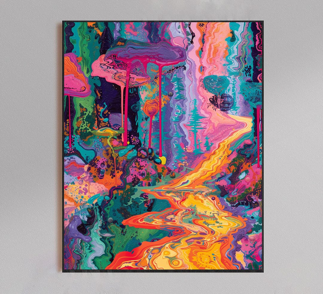 Psychedelic Forest River Art Print - Trippy Abstract Landscape Poster ...