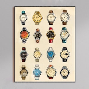 Vintage Watch Collection Art - Retro Mid-Century Modern Timepiece Wall Decor, Watch Wall Art, Watch Poster