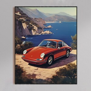 Lámina artística de Porsche vintage, decoración de pared de Porsche retro, póster de automóvil clásico, regalo para amantes de los coches, arte para el hogar y la oficina.