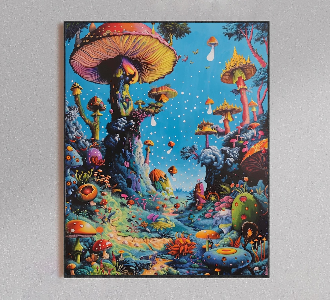Psychedelic Mushroom Forest Art Print - Trippy Fantasy Landscape Poster ...