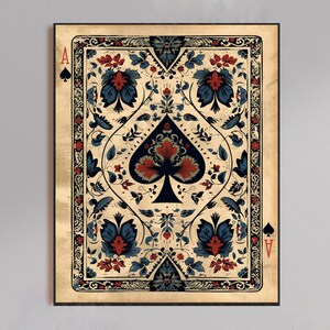 Vintage Pik-Ass Spielkarte mit aufwendigem Blumenmotiv | Classic Deck Art, Vintage Spielkarte Poster, Poker Poster, Poker Wandkunst