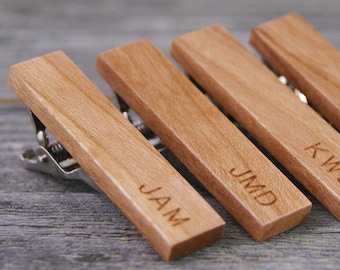 Personalized Groomsmen Tie Clip Set / Rustic Wedding / Groomsmen Gift / Wedding Tie Clip / Wedding Gift / Monogram / Cherry Wood / Wedding