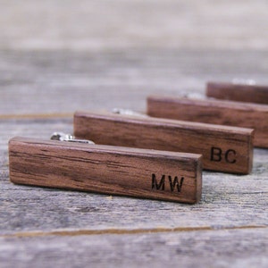 Groomsmen Tie Clip Set / Groomsmen Gift / Rustic Wedding / Wedding Gift / Personalized Gift / American Walnut Wood / Monogrammed image 1