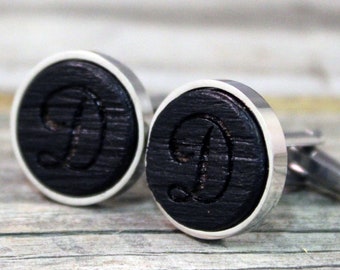 Monogram Cufflinks Crafted from a Bourbon Barrel / Groomsmen Cufflinks / Groomsmen Gift / Custom Cufflinks / Personalized / Wedding Gift