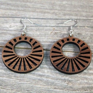 Wood Hoop Earrings / Wooden Earrings / Hypoallergenic Stainless Steel Hooks Crafted from American Black Walnut / Wedding / Mothers Day