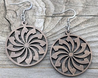 Handmade Black Walnut Wooden Earrings, Geometric Dangle, Stainless Steel Hook