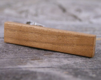 Cherry Wood Tie Bar Engraved in The USA Wooden Accessories Company Wooden Tie Clips with Laser Engraved Pacific Ocean Design