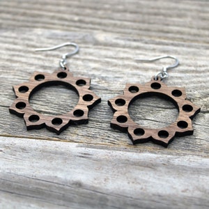 Lightweight Wooden Mandala Earrings / Wood Earrings / Mandala from Wood / Hypoallergenic / American Black Walnut